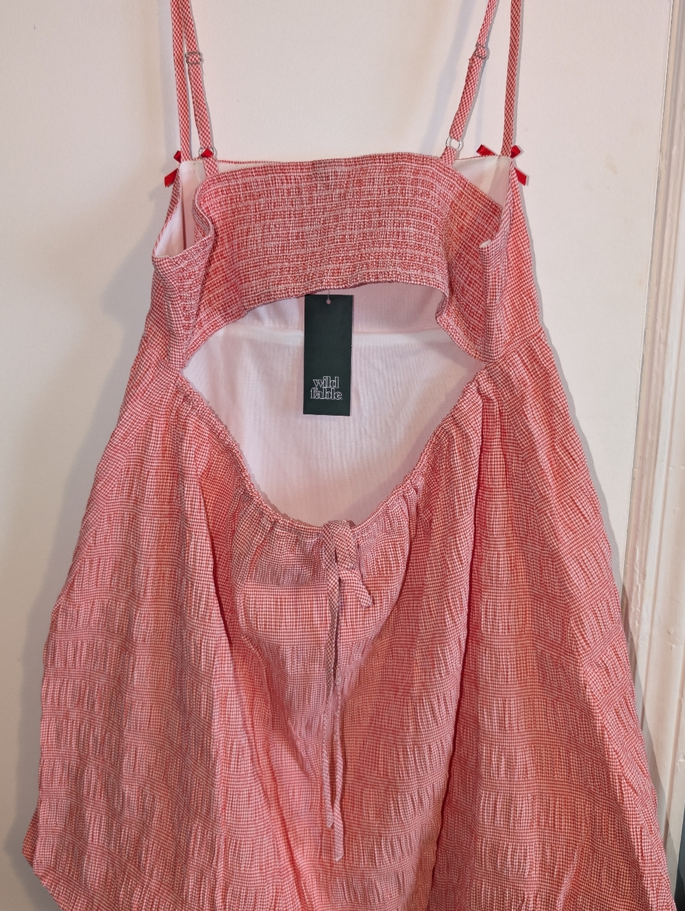 Wild Fable Smocked Cami Dress Ruffle Hem Red White Checkered Women's Medium NWT - Picture 5 of 6